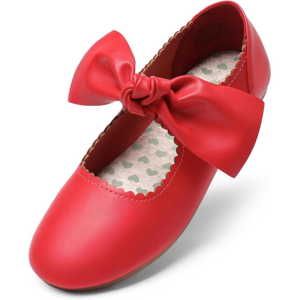 imageDREAM PAIRS Girls Ballerina Flats Mary Jane Front Bow Dress ShoesRed