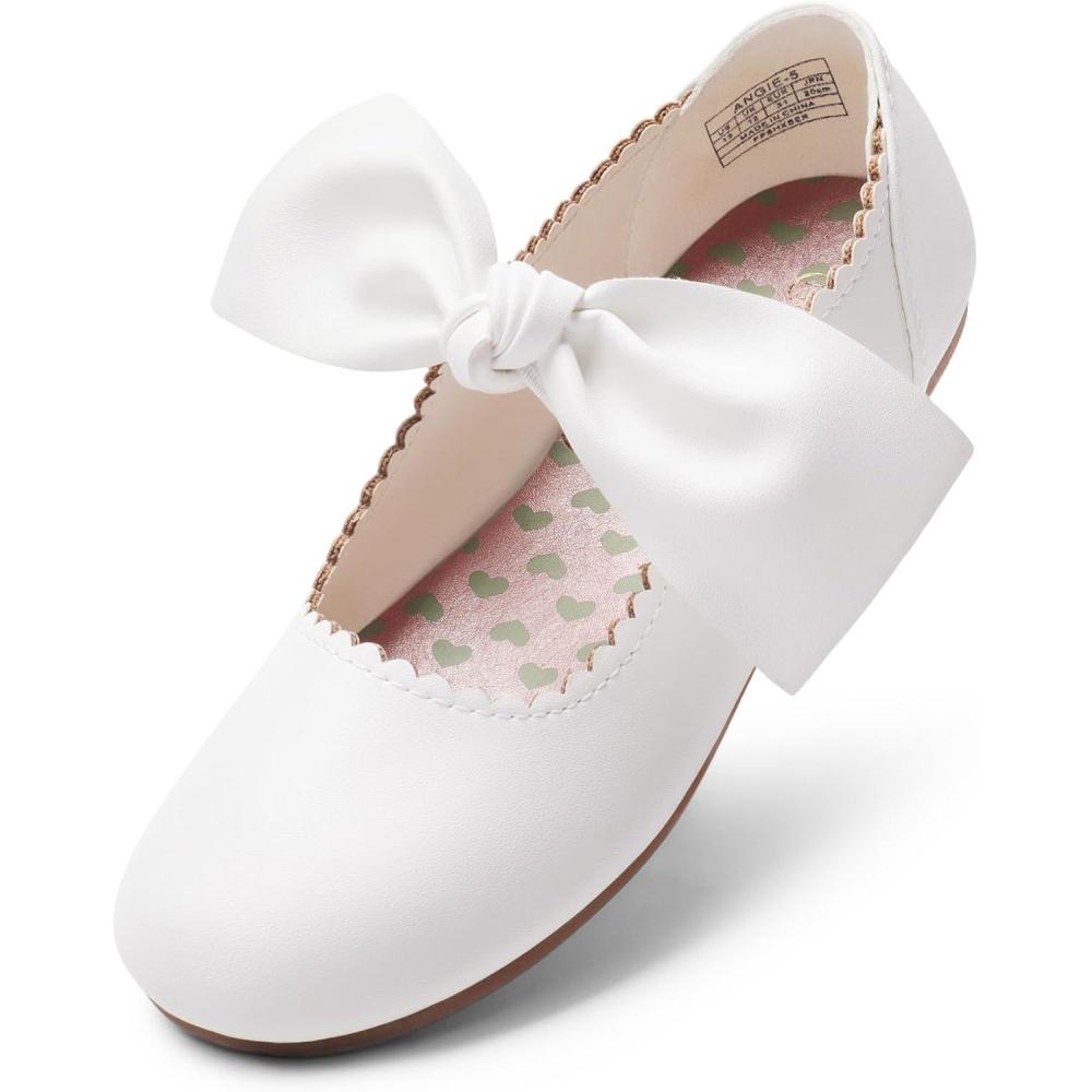 imageDREAM PAIRS Girls Ballerina Flats Mary Jane Front Bow Dress ShoesWhite