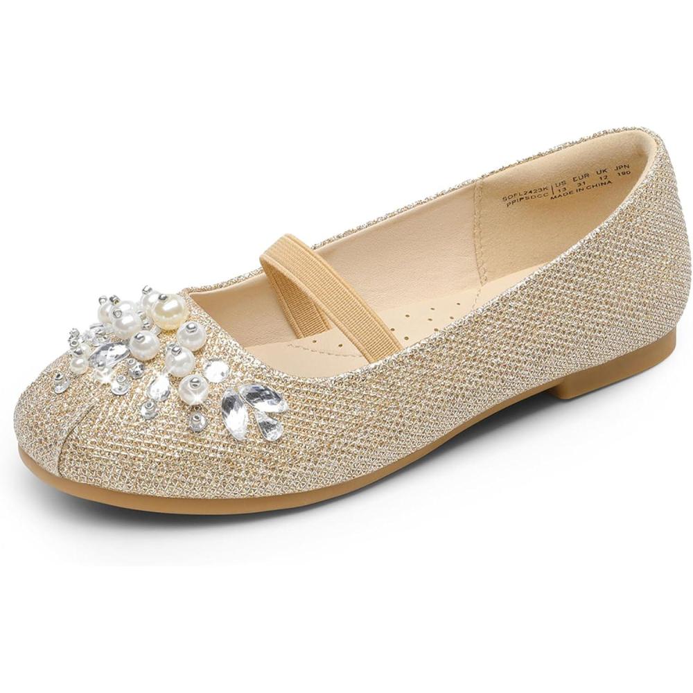 imageDREAM PAIRS Girls Ballet Flats Flower Shoes Mary Jane Ballerina Flat Dress Shoes for DailyWeddingPartyGold