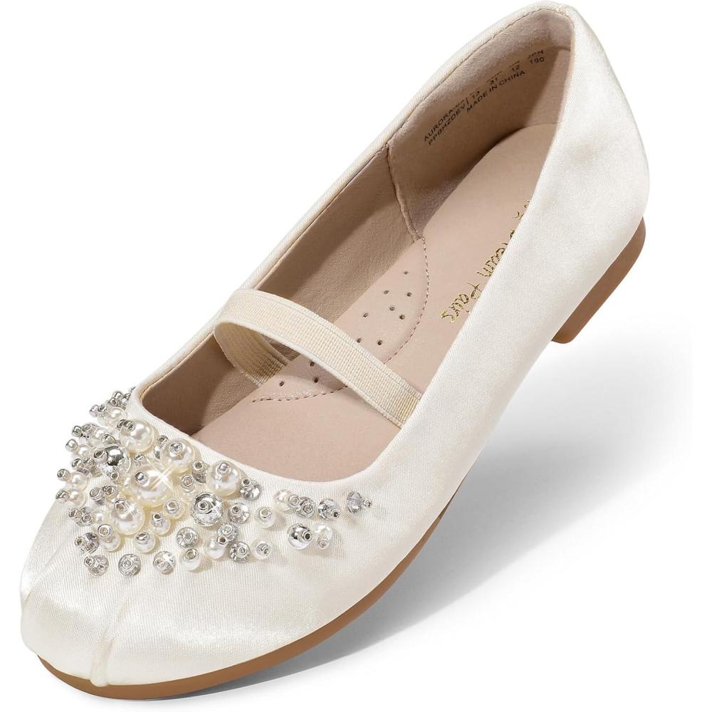 imageDREAM PAIRS Girls Ballet Flats Flower Shoes Mary Jane Ballerina Flat Dress Shoes for DailyWeddingPartyIvory