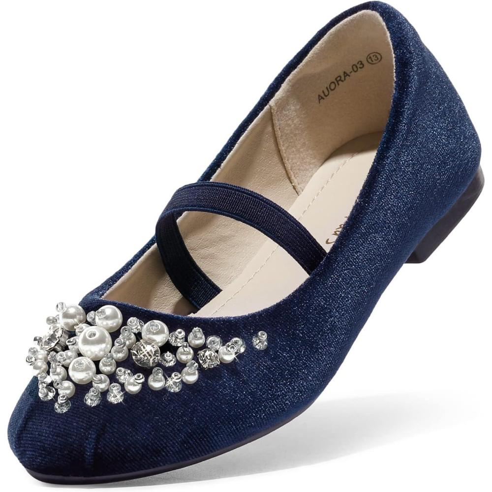 imageDREAM PAIRS Girls Ballet Flats Flower Shoes Mary Jane Ballerina Flat Dress Shoes for DailyWeddingPartyNavySuede