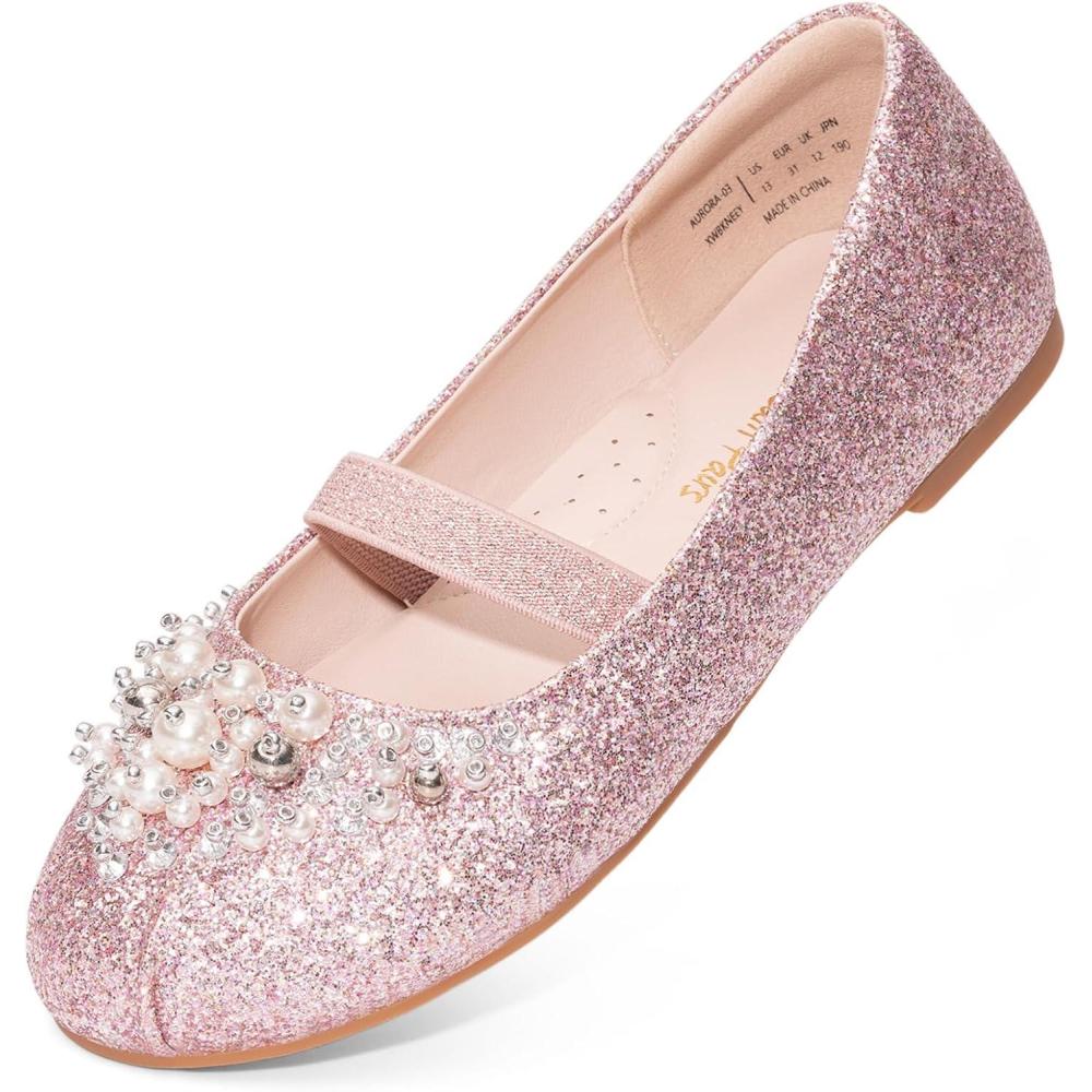 imageDREAM PAIRS Girls Ballet Flats Flower Shoes Mary Jane Ballerina Flat Dress Shoes for DailyWeddingPartyPinkGlitter