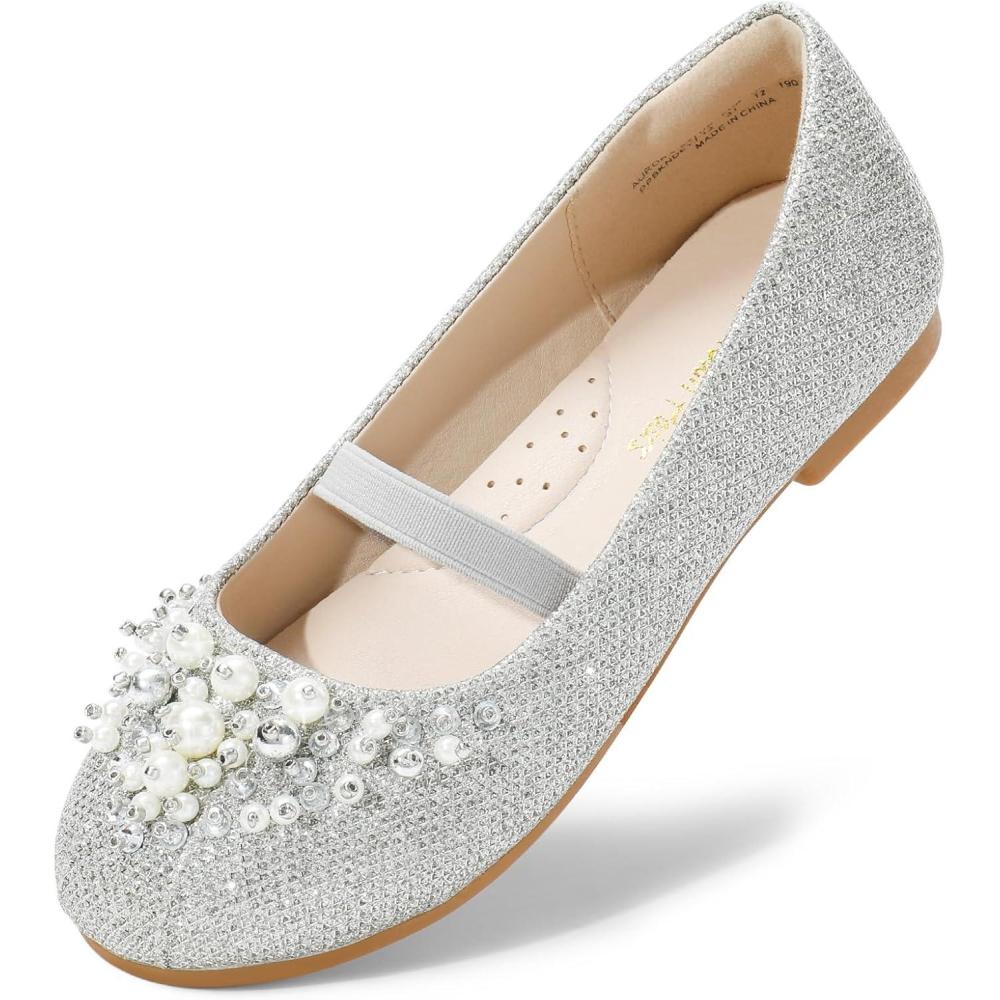 imageDREAM PAIRS Girls Ballet Flats Flower Shoes Mary Jane Ballerina Flat Dress Shoes for DailyWeddingPartySilverGlitter