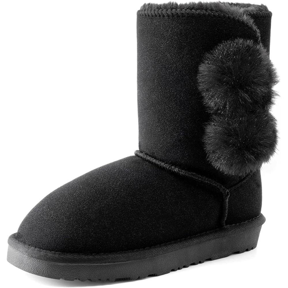 imageDREAM PAIRS Girls Boots Kids Boys Winter Snow Suede Mid Calf Boots Faux Fur Lined FuzzyChic Kids Lolly for Little KidBig KidAll Black