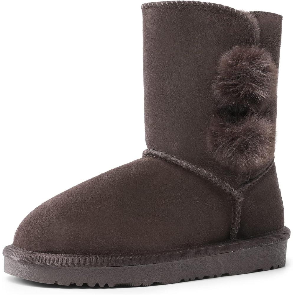 imageDREAM PAIRS Girls Boots Kids Boys Winter Snow Suede Mid Calf Boots Faux Fur Lined FuzzyChic Kids Lolly for Little KidBig KidBrown