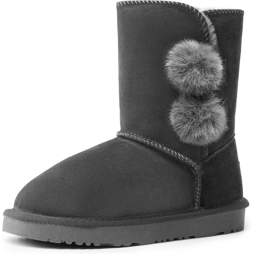 imageDREAM PAIRS Girls Boots Kids Boys Winter Snow Suede Mid Calf Boots Faux Fur Lined FuzzyChic Kids Lolly for Little KidBig KidGrey