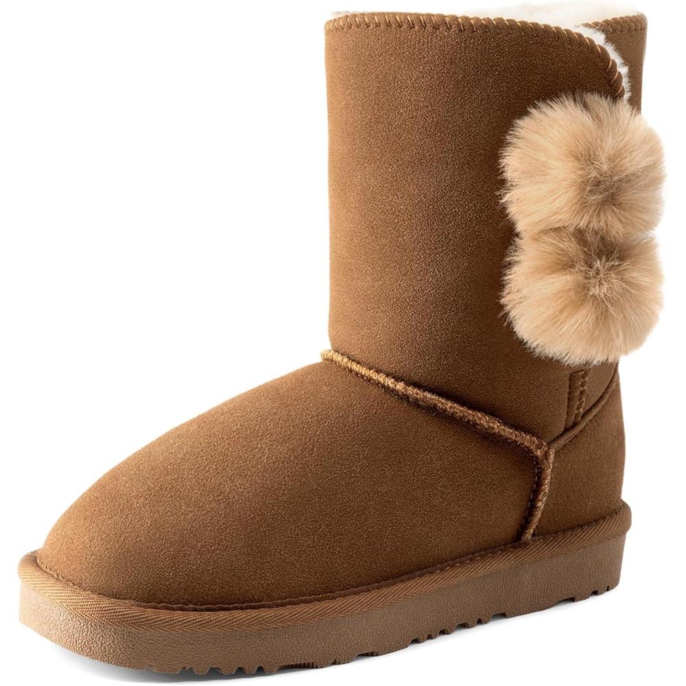 imageDREAM PAIRS Girls Boots Kids Boys Winter Snow Suede Mid Calf Boots Faux Fur Lined FuzzyChic Kids Lolly for Little KidBig KidLight Brown