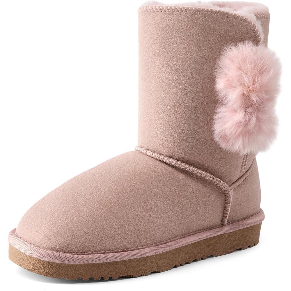 imageDREAM PAIRS Girls Boots Kids Boys Winter Snow Suede Mid Calf Boots Faux Fur Lined FuzzyChic Kids Lolly for Little KidBig KidLight Pink