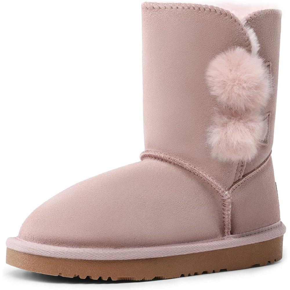 imageDREAM PAIRS Girls Boots Kids Boys Winter Snow Suede Mid Calf Boots Faux Fur Lined FuzzyChic Kids Lolly for Little KidBig KidPink