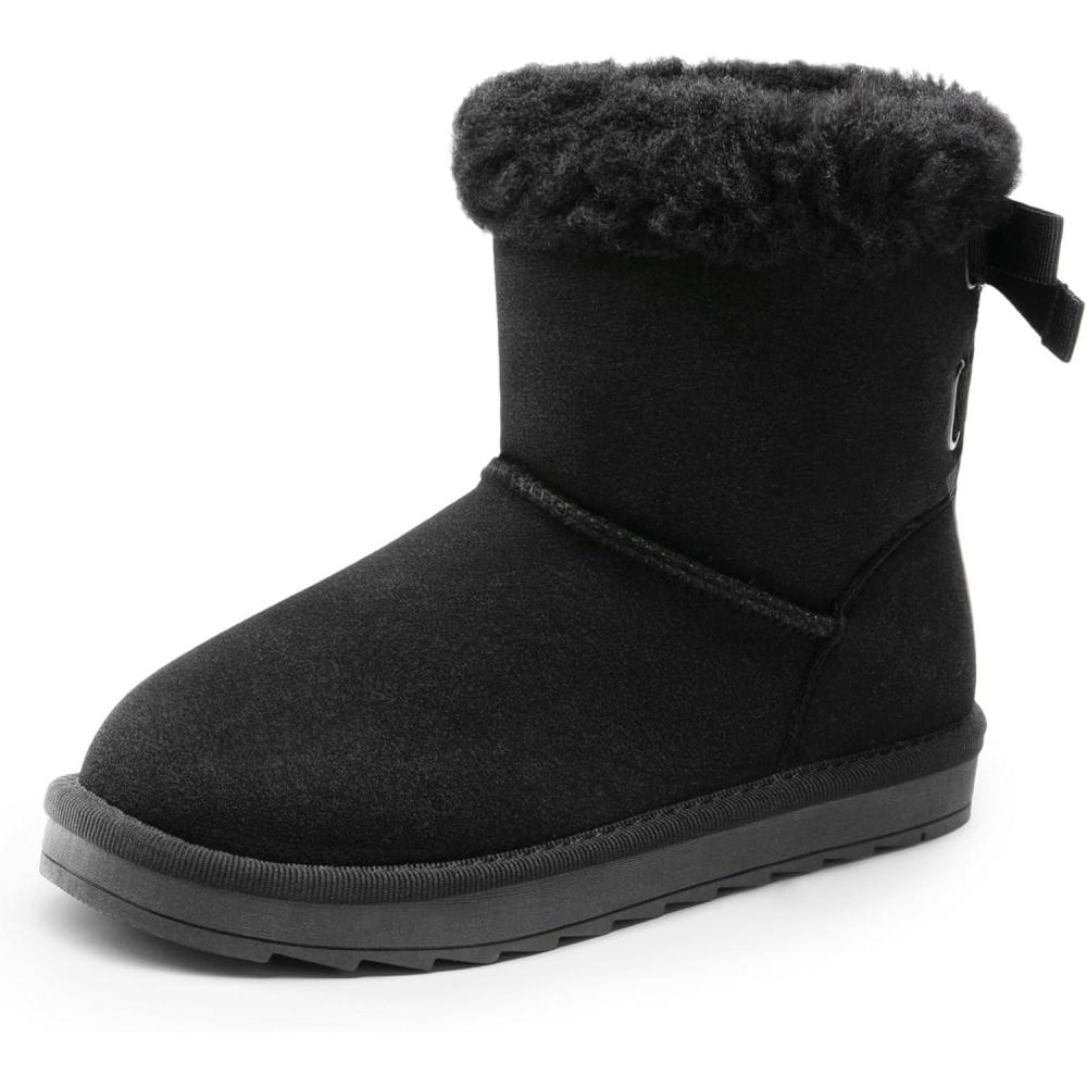 imageDREAM PAIRS Girls Boots Kids Winter Faux Fur Warm Snow Ankle FuzzyChic Kids Bow Boots for ToddlerLittle KidBlack