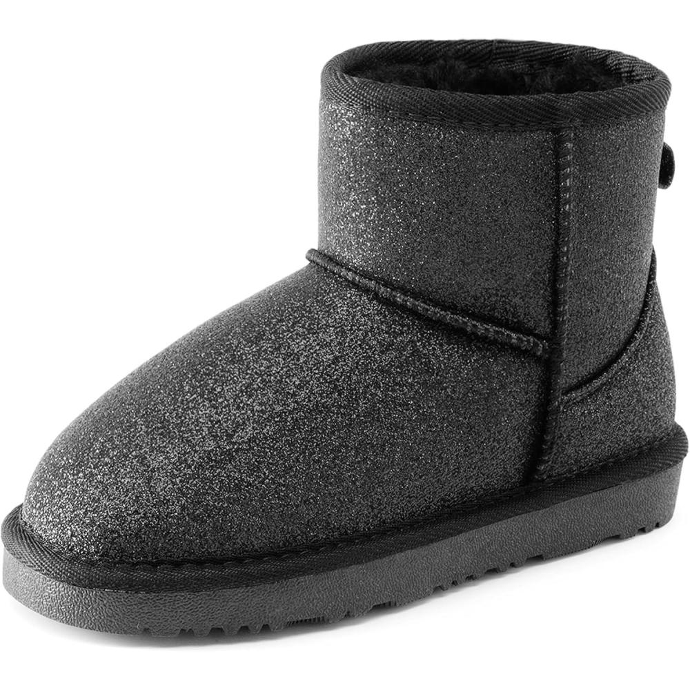 imageDREAM PAIRS Girls Boys Boots Kids Winter Ankle Faux Fur Lined Snow Shoes FuzzyClassic Kids Low Boot for ToddlerLittle KidBig KidBlackglitter