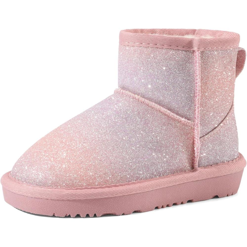 imageDREAM PAIRS Girls Boys Boots Kids Winter Ankle Faux Fur Lined Snow Shoes FuzzyClassic Kids Low Boot for ToddlerLittle KidBig KidPinkRainbow