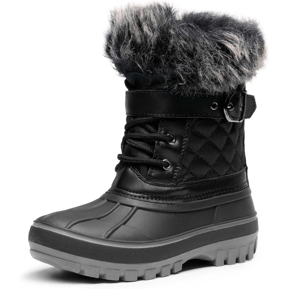imageDREAM PAIRS Girls Boys Snow Boots WaterResistant Outdoor Warm Cozy AntiSlip Mid Calf Faux Fur Lining Winter Shoes for LittleBig KidsBlack