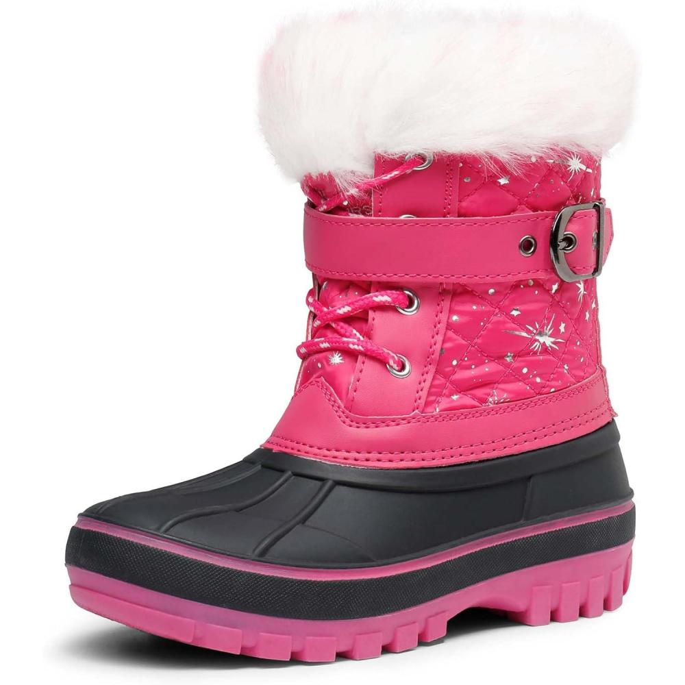 imageDREAM PAIRS Girls Boys Snow Boots WaterResistant Outdoor Warm Cozy AntiSlip Mid Calf Faux Fur Lining Winter Shoes for LittleBig KidsFuchsia