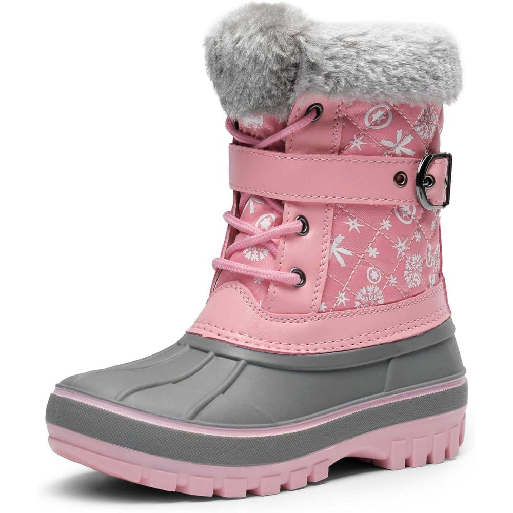 imageDREAM PAIRS Girls Boys Snow Boots WaterResistant Outdoor Warm Cozy AntiSlip Mid Calf Faux Fur Lining Winter Shoes for LittleBig KidsPink