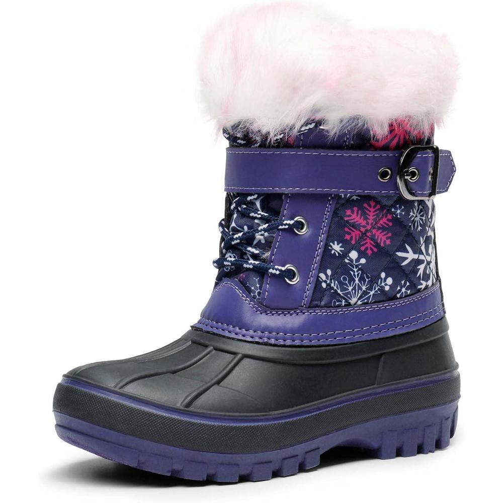 imageDREAM PAIRS Girls Boys Snow Boots WaterResistant Outdoor Warm Cozy AntiSlip Mid Calf Faux Fur Lining Winter Shoes for LittleBig KidsPurpleFuchsia
