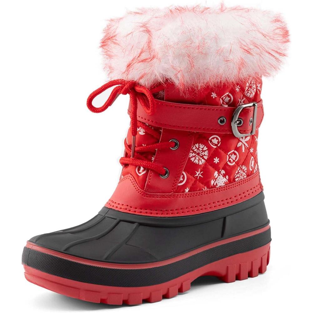 imageDREAM PAIRS Girls Boys Snow Boots WaterResistant Outdoor Warm Cozy AntiSlip Mid Calf Faux Fur Lining Winter Shoes for LittleBig KidsRedBlack