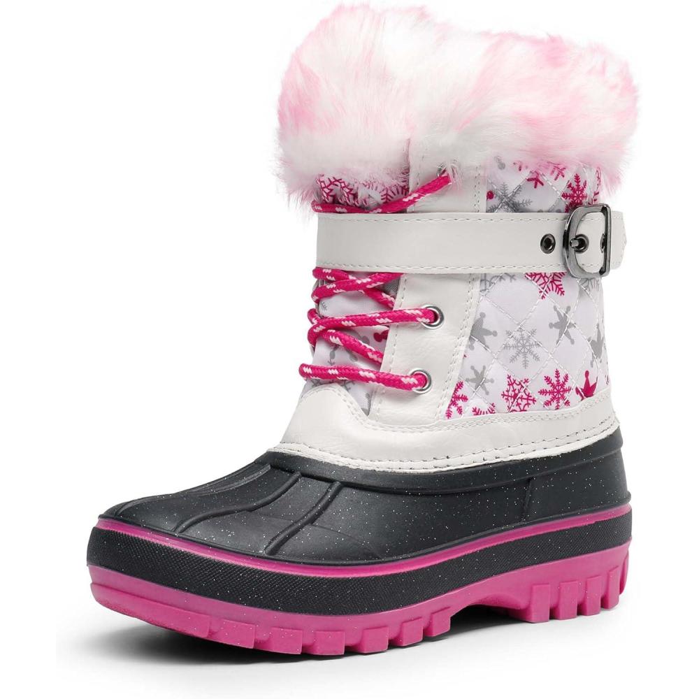 imageDREAM PAIRS Girls Boys Snow Boots WaterResistant Outdoor Warm Cozy AntiSlip Mid Calf Faux Fur Lining Winter Shoes for LittleBig KidsWhiteFuchsia