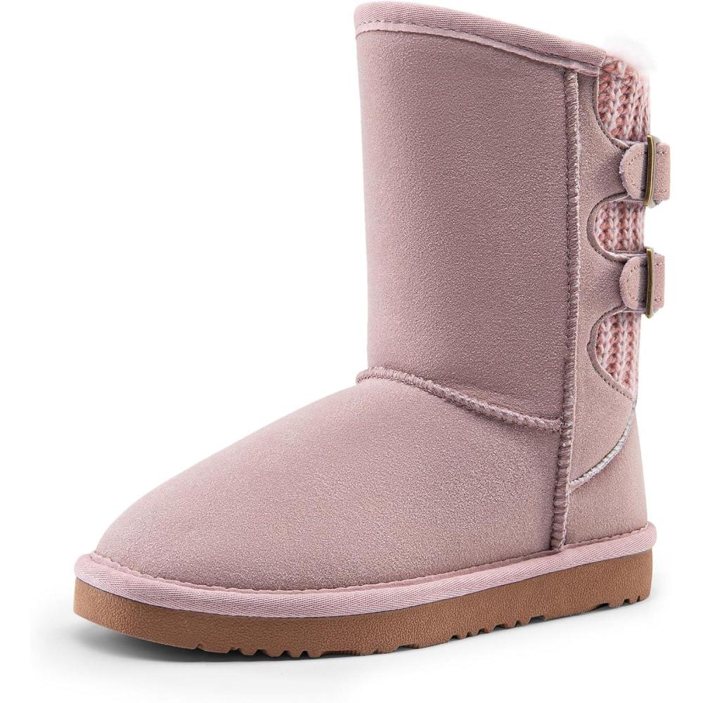 imageDREAM PAIRS Girls Boys Winter Boots Faux Fur Lined Mid Calf Kids Snow Tall Shoes FuzzyChic Kids Buckle for Little KidBig KidAll Pink