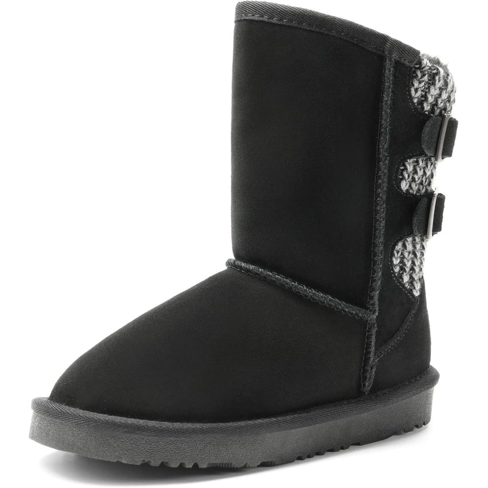 imageDREAM PAIRS Girls Boys Winter Boots Faux Fur Lined Mid Calf Kids Snow Tall Shoes FuzzyChic Kids Buckle for Little KidBig KidBlack
