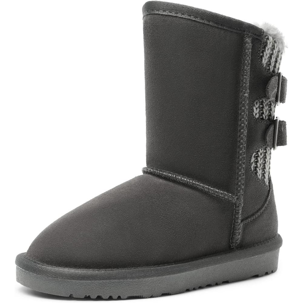 imageDREAM PAIRS Girls Boys Winter Boots Faux Fur Lined Mid Calf Kids Snow Tall Shoes FuzzyChic Kids Buckle for Little KidBig KidGrey