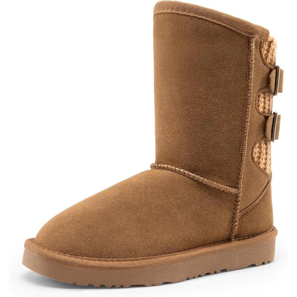 imageDREAM PAIRS Girls Boys Winter Boots Faux Fur Lined Mid Calf Kids Snow Tall Shoes FuzzyChic Kids Buckle for Little KidBig KidLight Brown