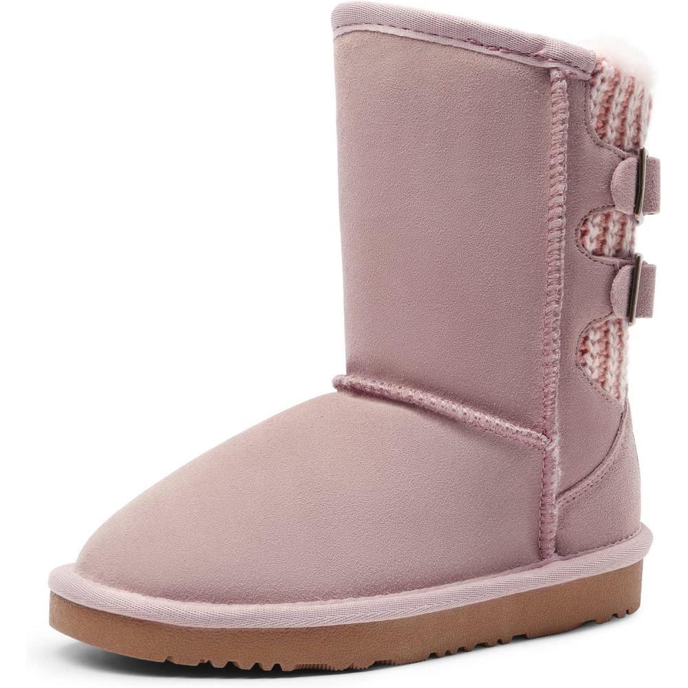 imageDREAM PAIRS Girls Boys Winter Boots Faux Fur Lined Mid Calf Kids Snow Tall Shoes FuzzyChic Kids Buckle for Little KidBig KidPink