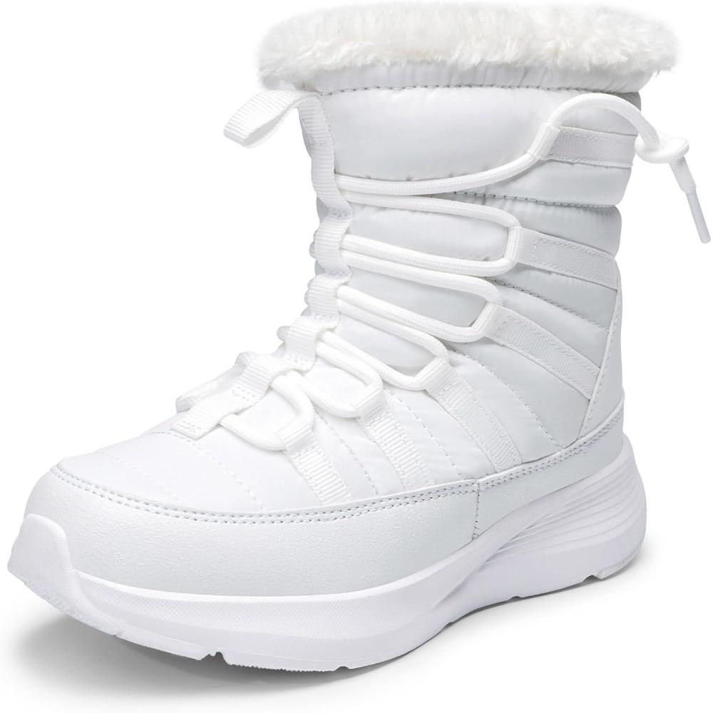 imageDREAM PAIRS Girls Boys Winter Snow Boots Slip Resistant Faux Fur Lined Windproof Warm SlipOn Boots for KidsWhite