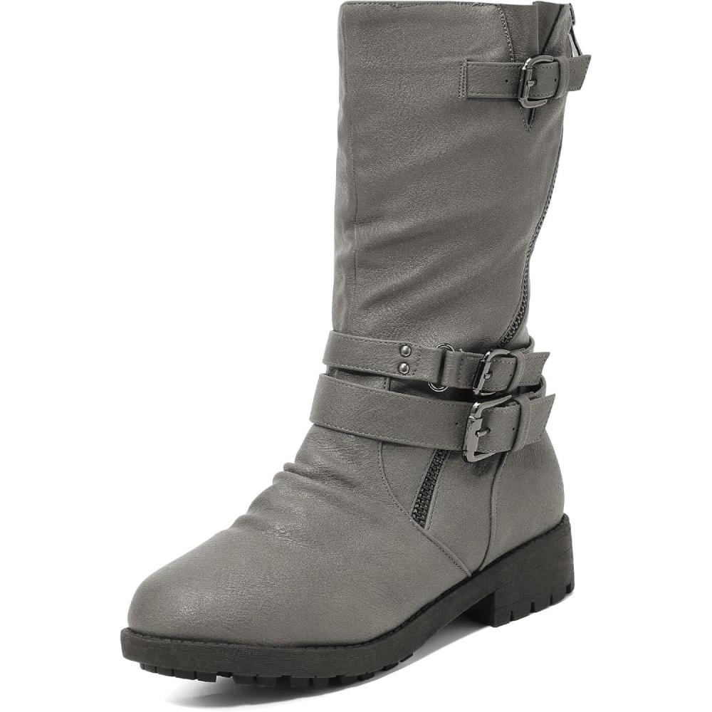 imageDREAM PAIRS Girls Buckle Zipper Knee High Winter BootsGrey