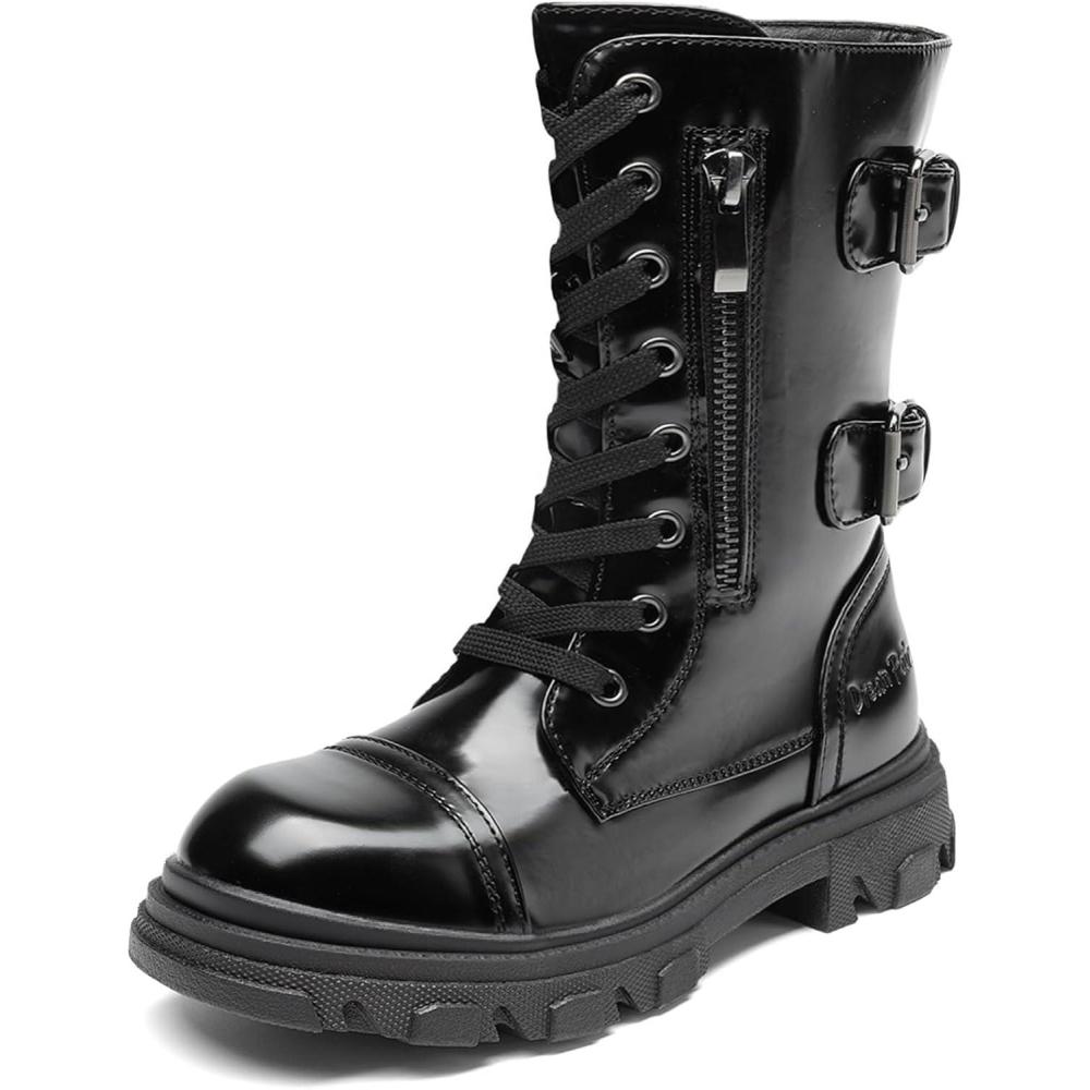 imageDREAM PAIRS Girls Combat Boots Side Zipper Ankle Booties ToddlerLittle KidBig KidAll Black