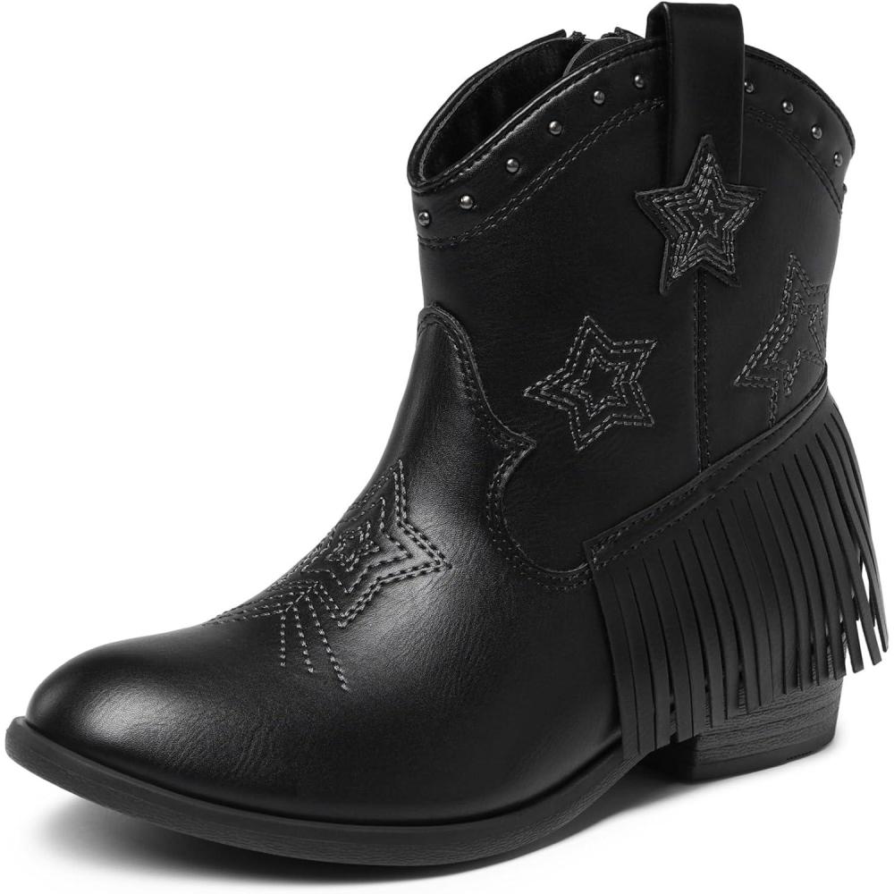 imageDREAM PAIRS Girls Cowgirl Cowboy Ankle Western Boots Side Zipper Riding Shoes with Tassel Little KidBig KidBlack