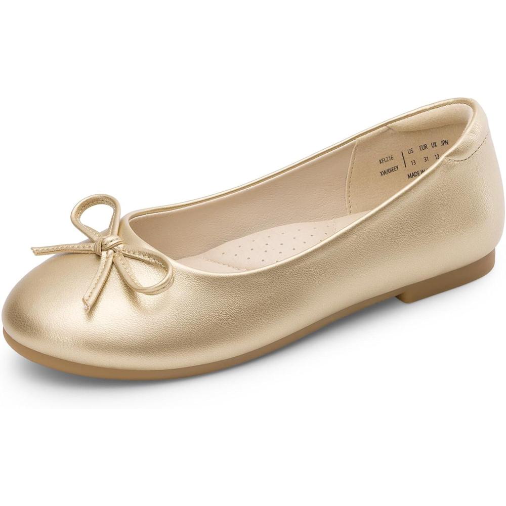 imageDREAM PAIRS Girls Dress Shoes Ballet Flats Slipon Fashion Bow Flower Girl Shoes for Wedding School Party BirthdayGold
