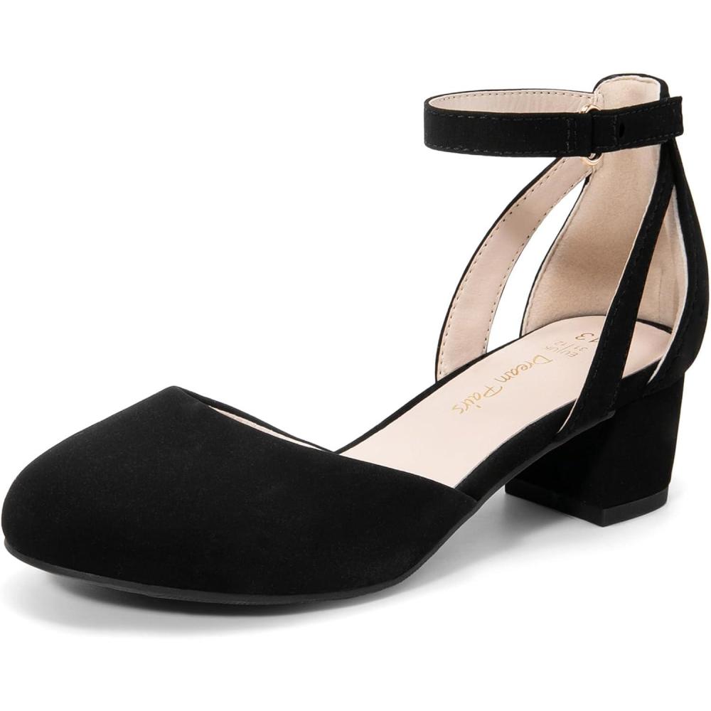 imageDREAM PAIRS Girls Dress Shoes Closed Toe High Heels Ankle Strap Toddler Little Big Kid Wedding Flower Party PumpBlack
