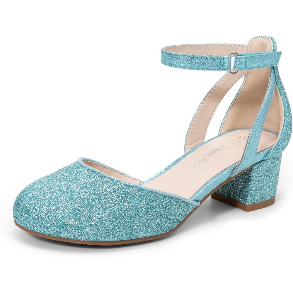 imageDREAM PAIRS Girls Dress Shoes Closed Toe High Heels Ankle Strap Toddler Little Big Kid Wedding Flower Party PumpBlue
