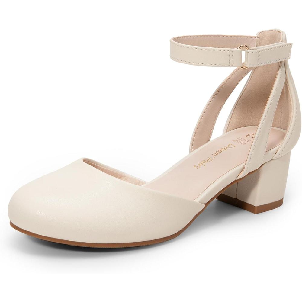 imageDREAM PAIRS Girls Dress Shoes Closed Toe High Heels Ankle Strap Toddler Little Big Kid Wedding Flower Party PumpIvory