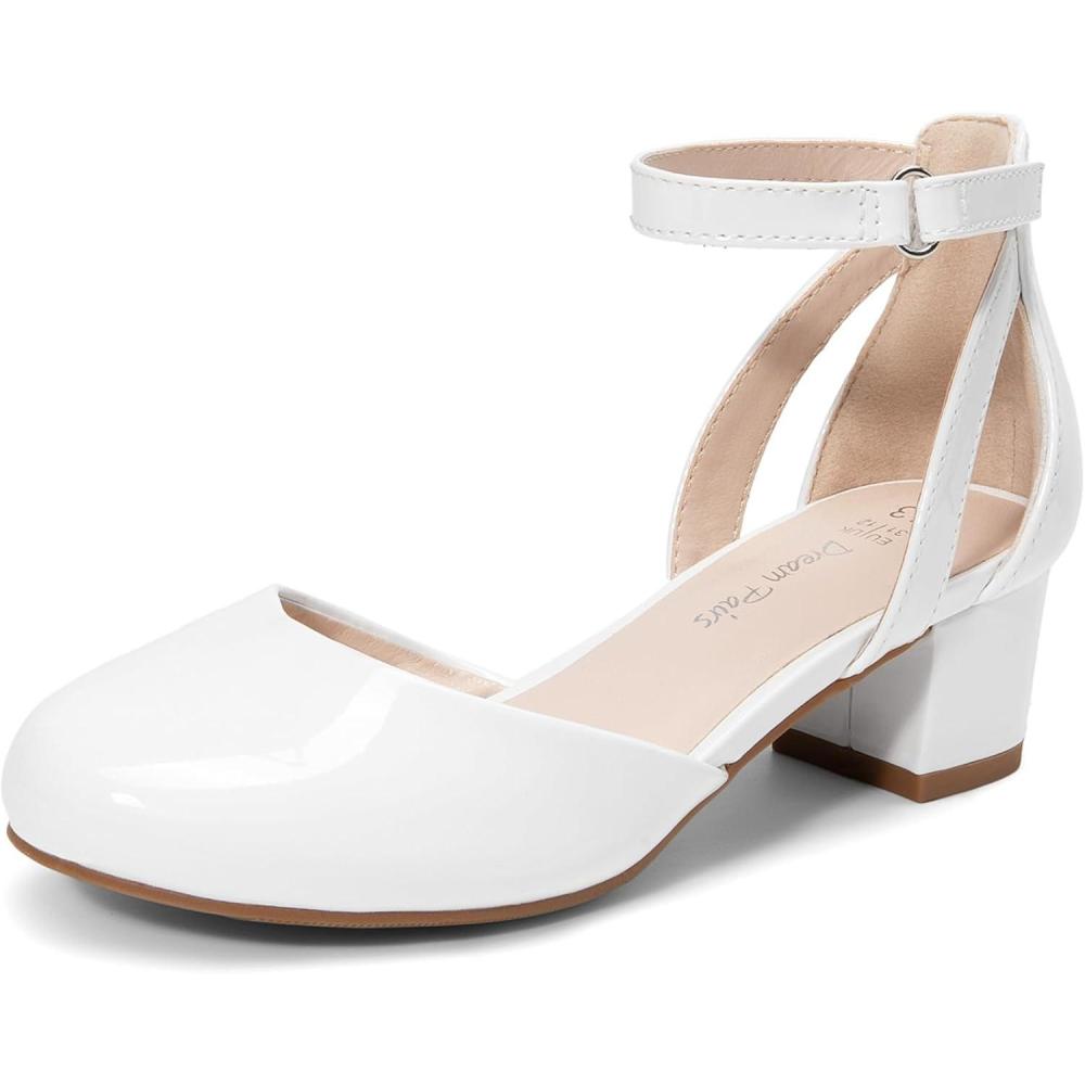 imageDREAM PAIRS Girls Dress Shoes Closed Toe High Heels Ankle Strap Toddler Little Big Kid Wedding Flower Party PumpWhite