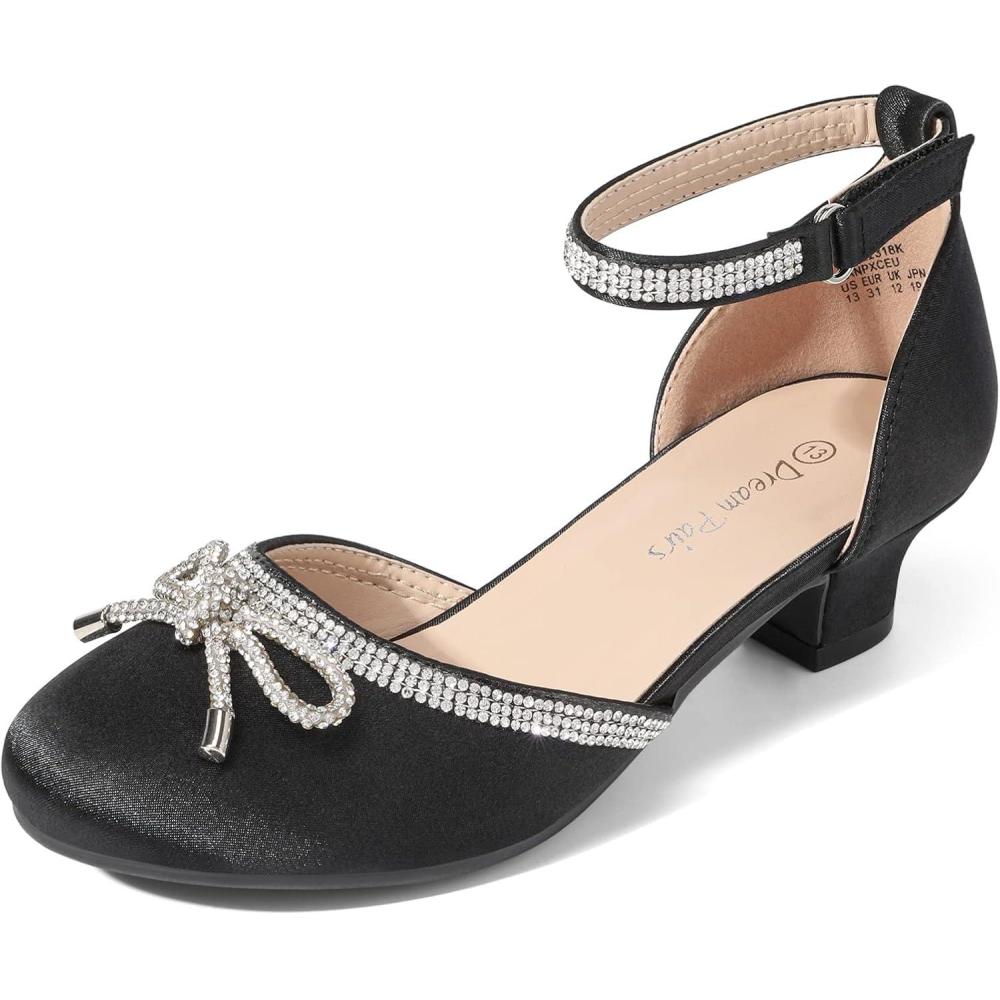 imageDREAM PAIRS Girls Dress Shoes Closed Toe Low Heels Ankle Strap Pumps for Toddler Little Big Kid Flower Party Wedding PrincessBlack