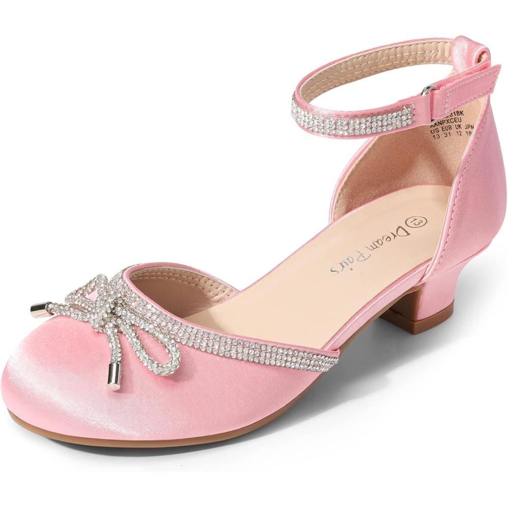 imageDREAM PAIRS Girls Dress Shoes Closed Toe Low Heels Ankle Strap Pumps for Toddler Little Big Kid Flower Party Wedding PrincessPink
