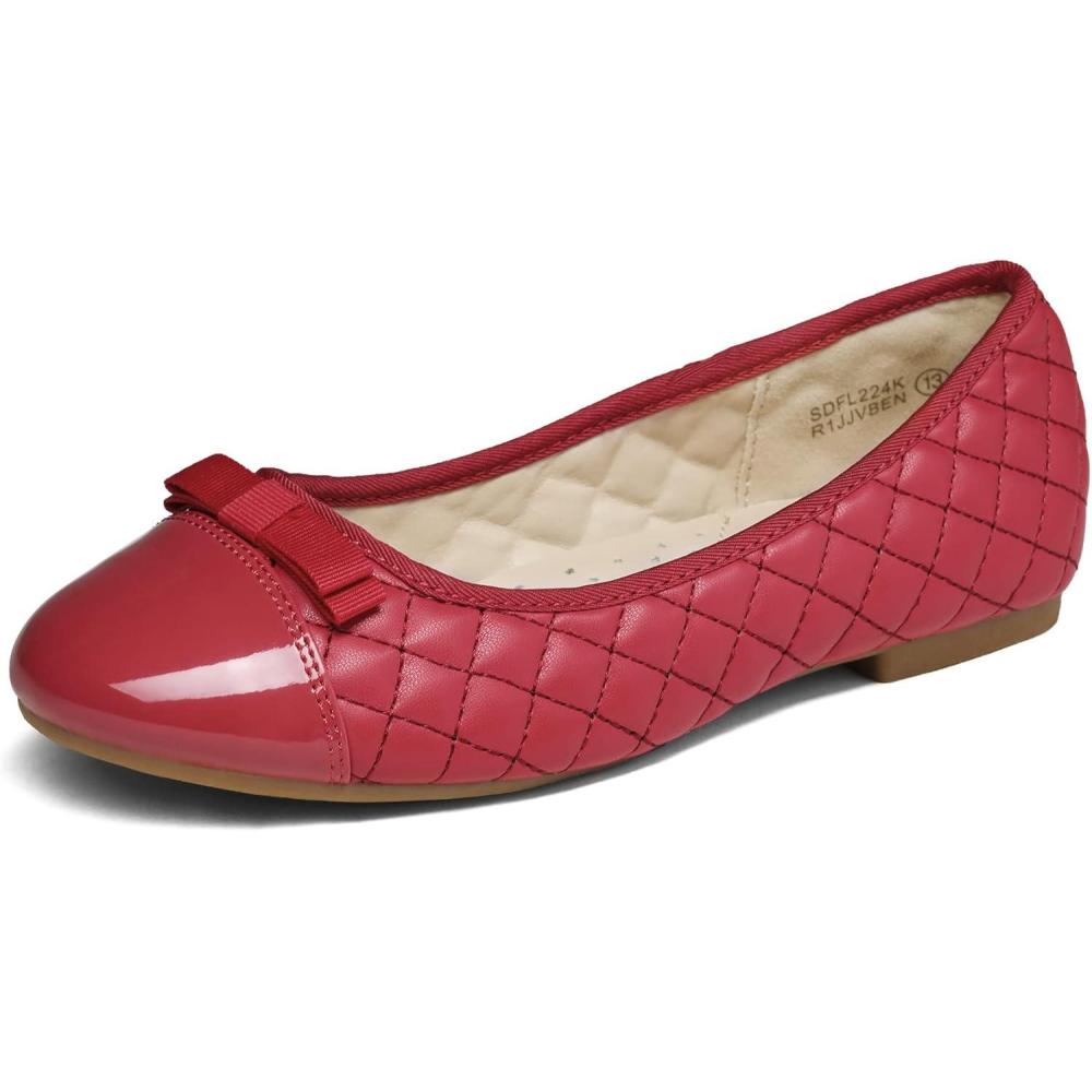 imageDREAM PAIRS Girls Dress Shoes Flower Girl Slipon Bow Ballet Flats for Wedding Party School Little KidBig KidRed