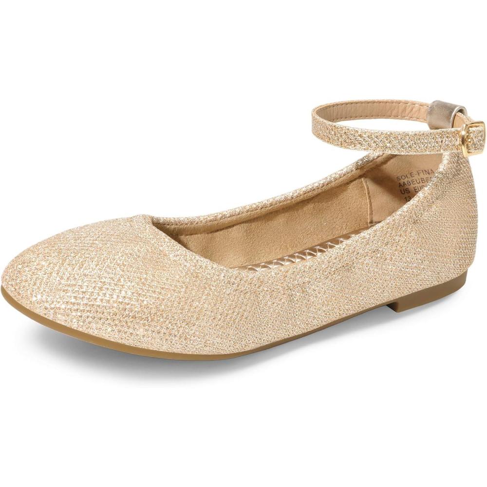 imageDREAM PAIRS Girls Dress Shoes Girls Ballerina Flat Ankle Strap Ballet Flats ToddlerLittle KidBig KidGoldGlitter