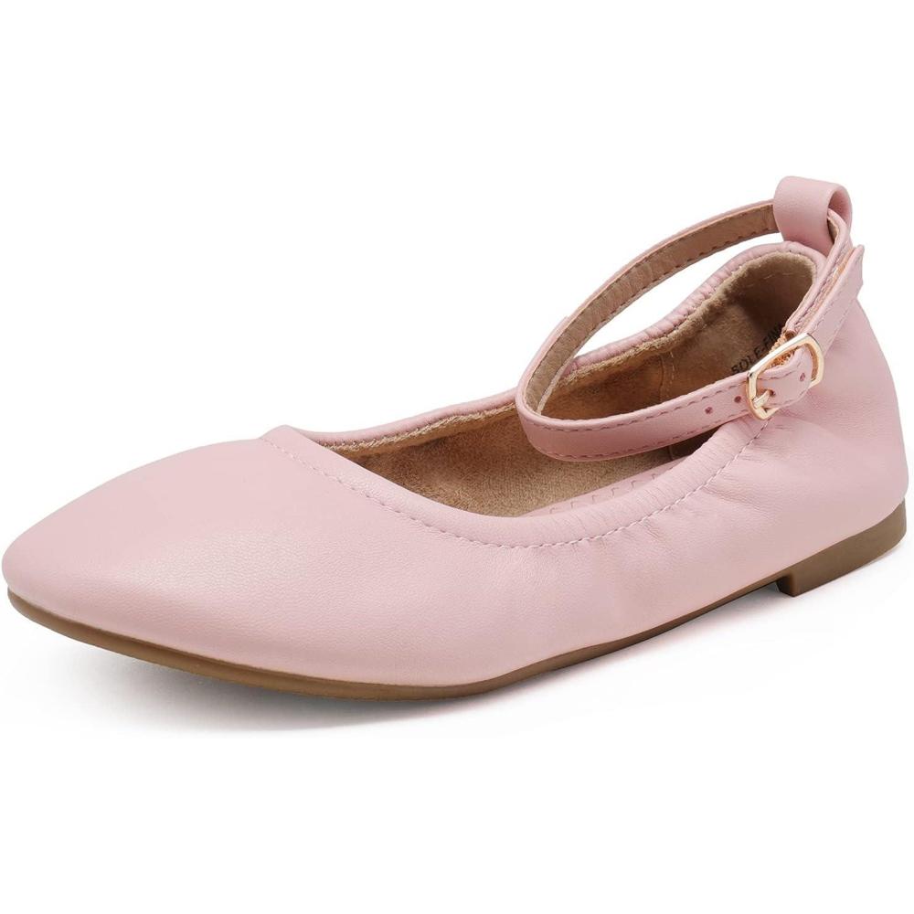 imageDREAM PAIRS Girls Dress Shoes Girls Ballerina Flat Ankle Strap Ballet Flats ToddlerLittle KidBig KidPink