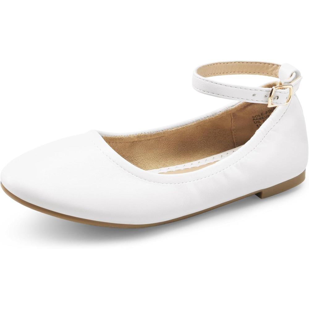 imageDREAM PAIRS Girls Dress Shoes Girls Ballerina Flat Ankle Strap Ballet Flats ToddlerLittle KidBig KidWhite