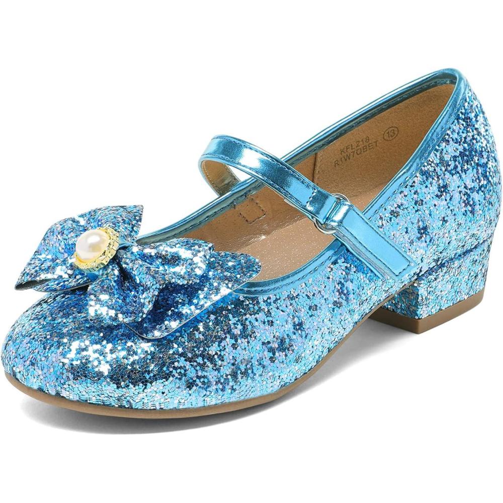 imageDREAM PAIRS Girls Dress Shoes Princess Shoes for Toddler Little Girl Mary Jane Low Heels Glitter Flower Party Wedding FootwearBlue