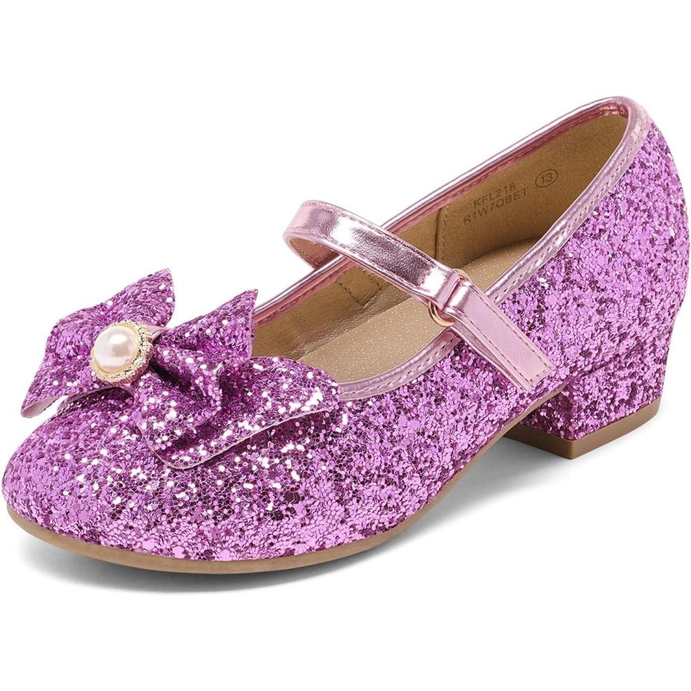 imageDREAM PAIRS Girls Dress Shoes Princess Shoes for Toddler Little Girl Mary Jane Low Heels Glitter Flower Party Wedding FootwearPurple
