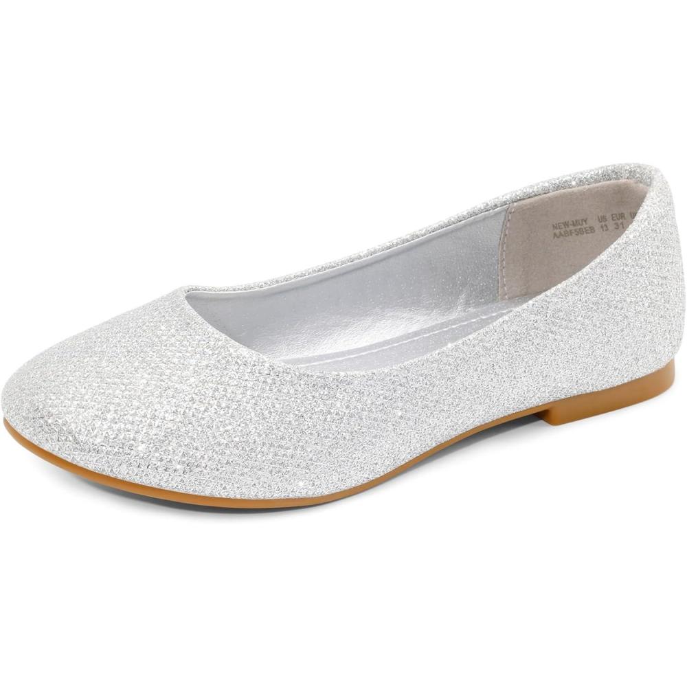 imageDREAM PAIRS Girls Dress Shoes Slip on Ballerina Flats for WeddingPartySilverGlitter