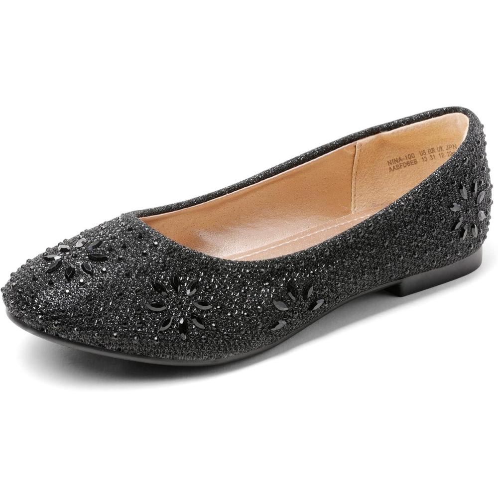 imageDREAM PAIRS Girls Dress Shoes Slipon Rhinestone Glitter Ballet Flats for Wedding Party Birthday Prom Little KidBig KidNina100black Glitter