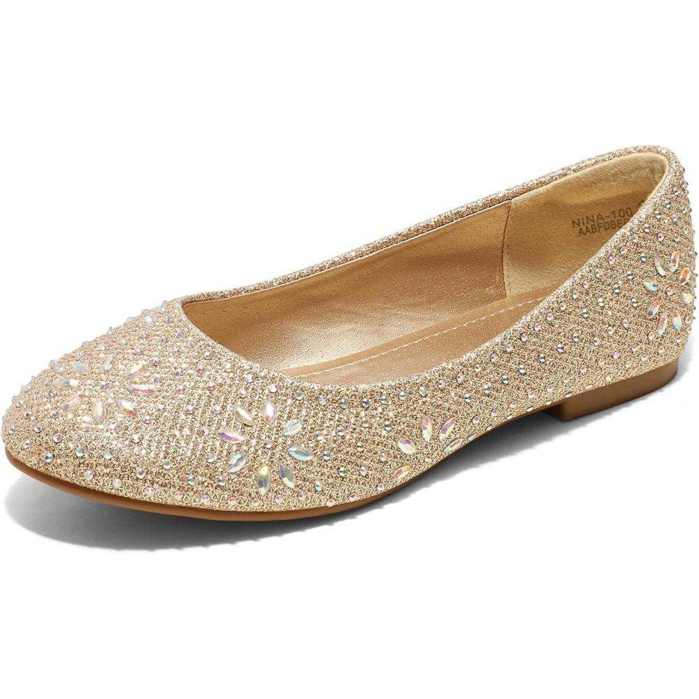 imageDREAM PAIRS Girls Dress Shoes Slipon Rhinestone Glitter Ballet Flats for Wedding Party Birthday Prom Little KidBig KidNina100gold Glitter