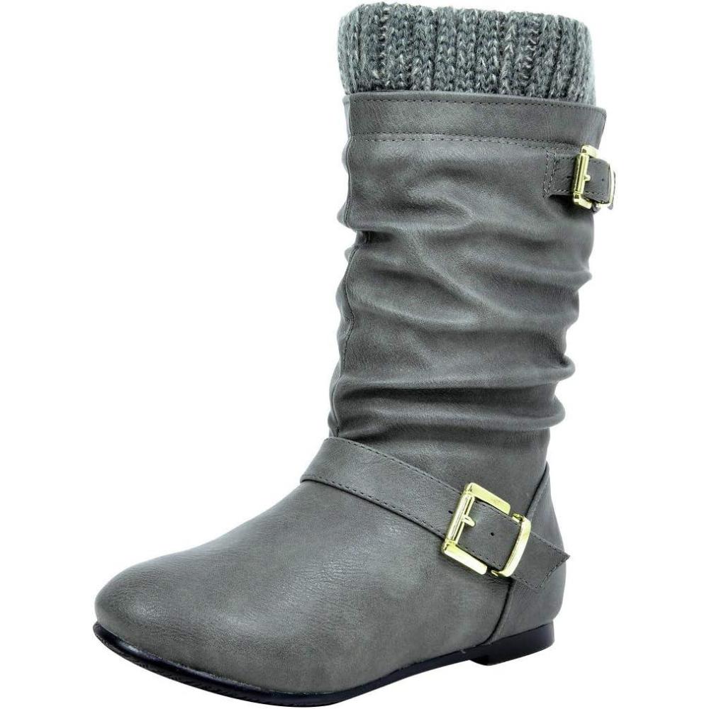 imageDREAM PAIRS Girls Faux Fur Lined Knee High Winter Riding BootsToddlerLittle KidBig KidGrey