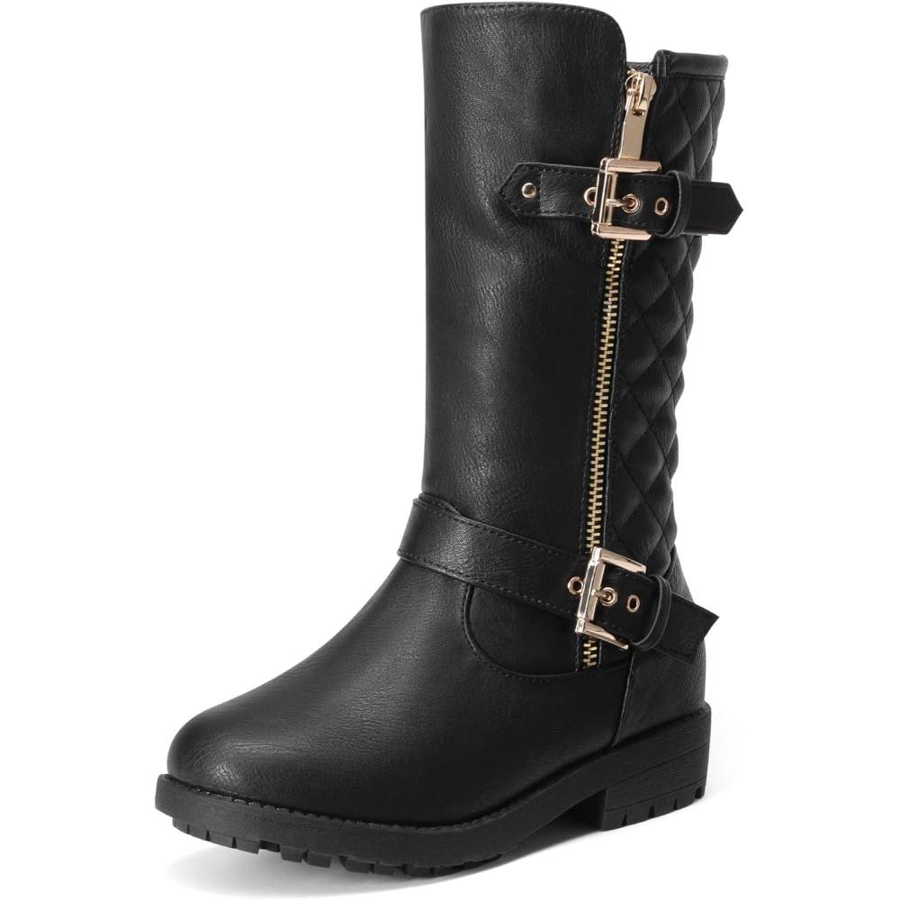 imageDREAM PAIRS Girls Faux Fur Lining Knee High Winter Motorcycle Riding Boots ToddlerLittle KidBig KidBlack