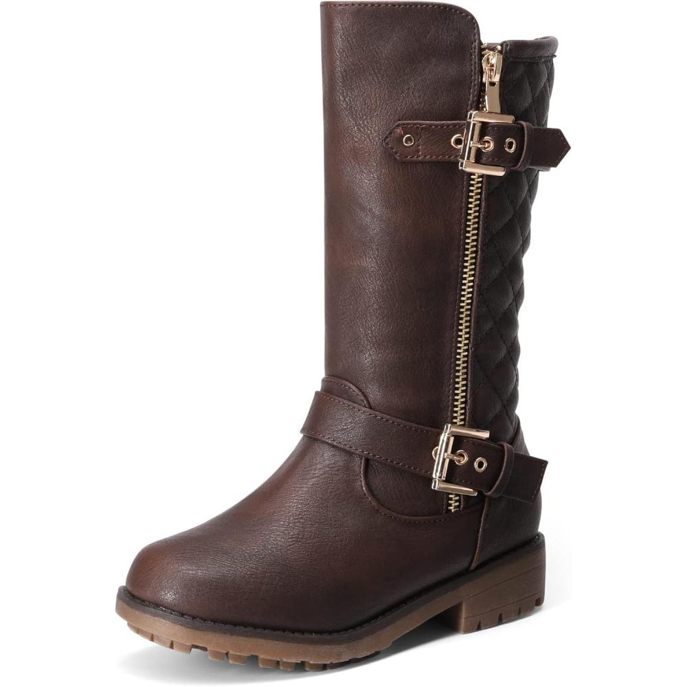 imageDREAM PAIRS Girls Faux Fur Lining Knee High Winter Motorcycle Riding Boots ToddlerLittle KidBig KidBrown